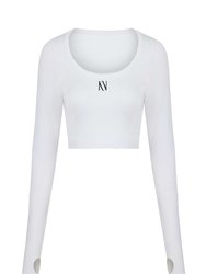 Boat Neck Knit Crop Top - White