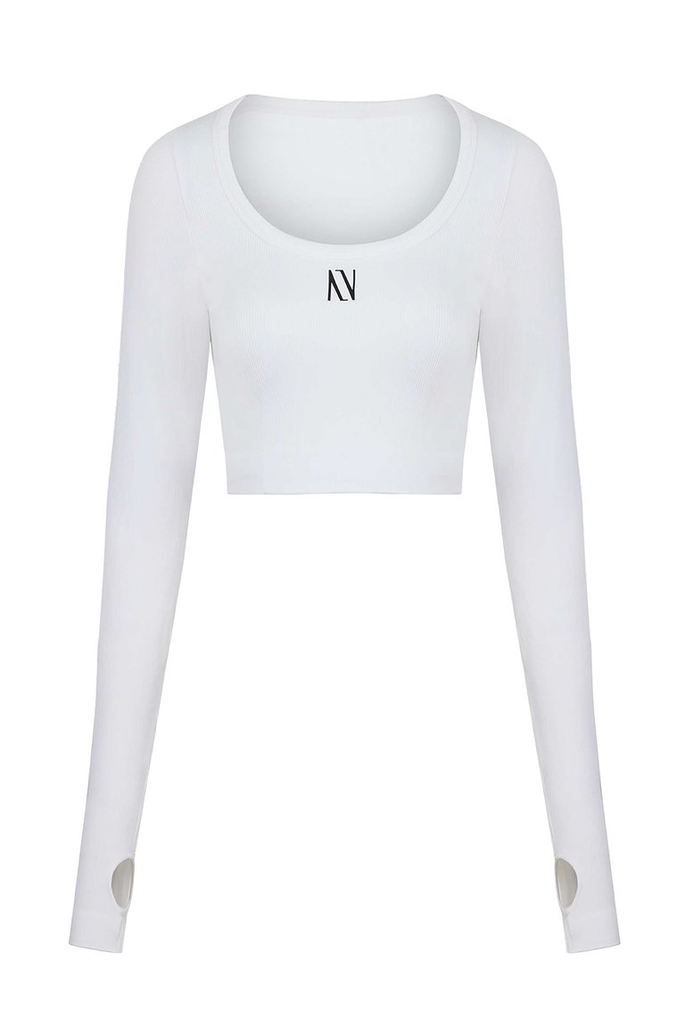 Boat Neck Knit Crop Top - White