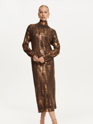 Bronze Effect Knit Midi Dress - Dark Brown