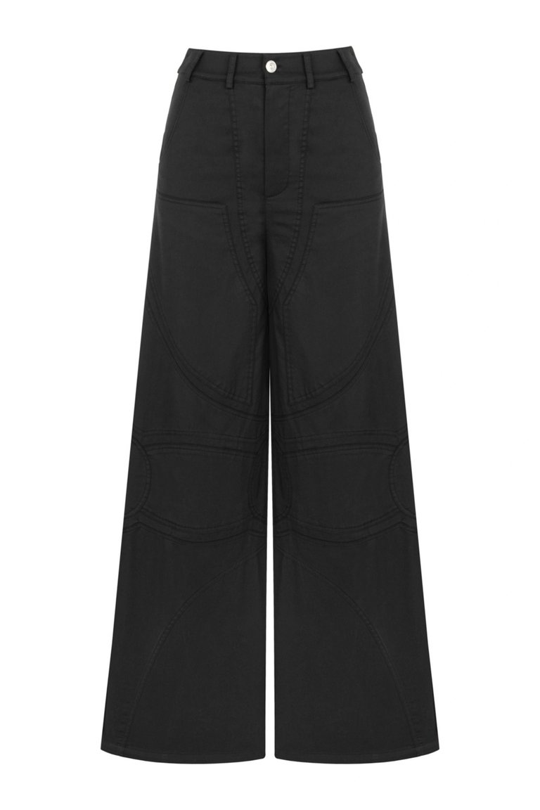Contrast Top Stitching Pants - Black
