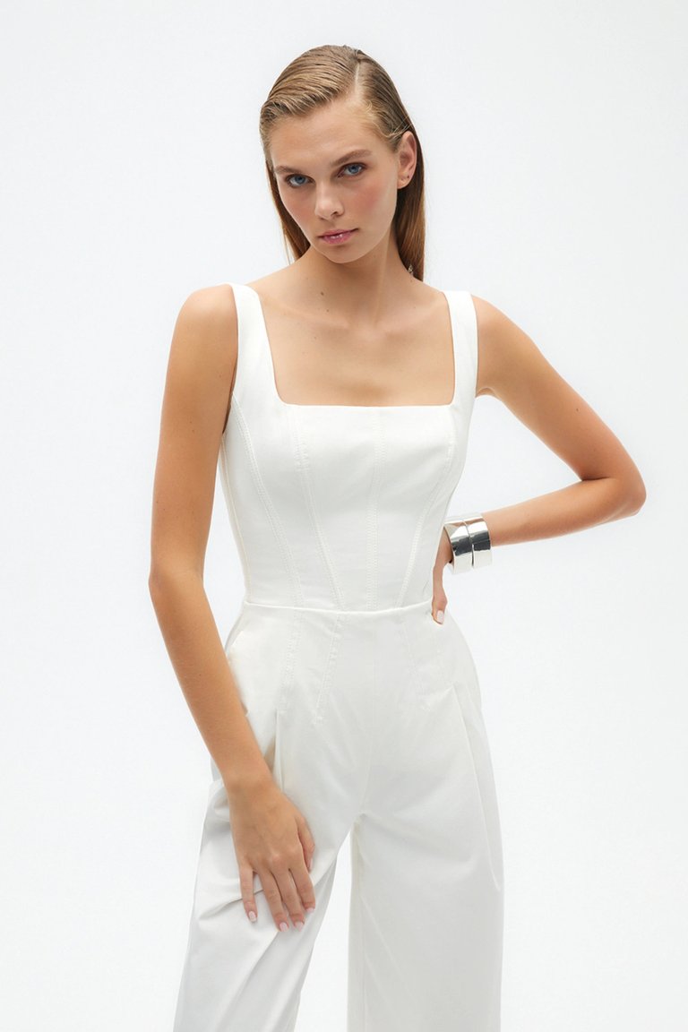 Corset Designed Jumpsuit - Ecru