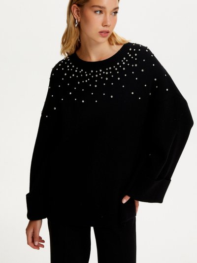 Nocturne Crystal Stone Detailed Knit Sweater product