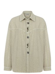 Denim Shirt With Embroidered Accessories - Khaki