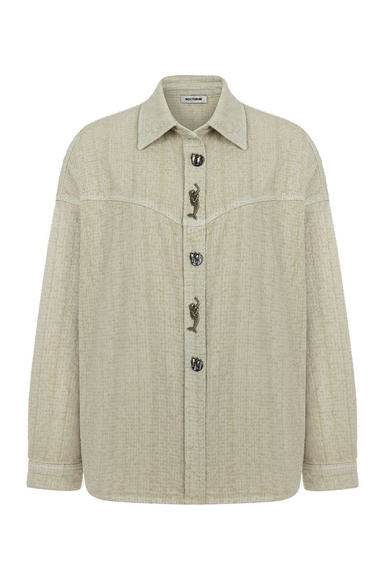 Denim Shirt With Embroidered Accessories - Khaki