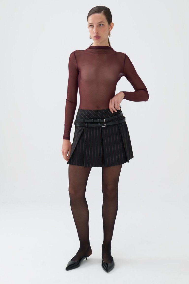 Double Belted Pleated Mini Skirt - Black