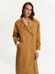 Double Breasted Oversized Trench Coat - Camel