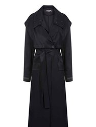 Double-Breasted Trench Coat - Navy Blue