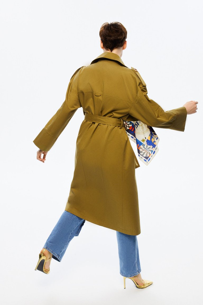 Double-Breasted Trench Coat - Olive Green