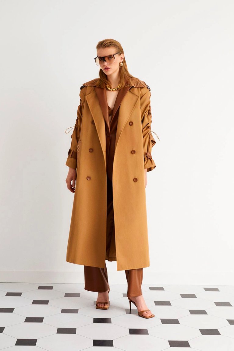 Double-Breasted Trench Coat - Multi-Colored