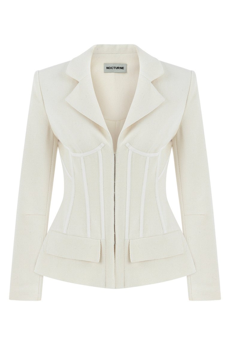 Double-Breasted Underwire Detailed Jacket - Ecru