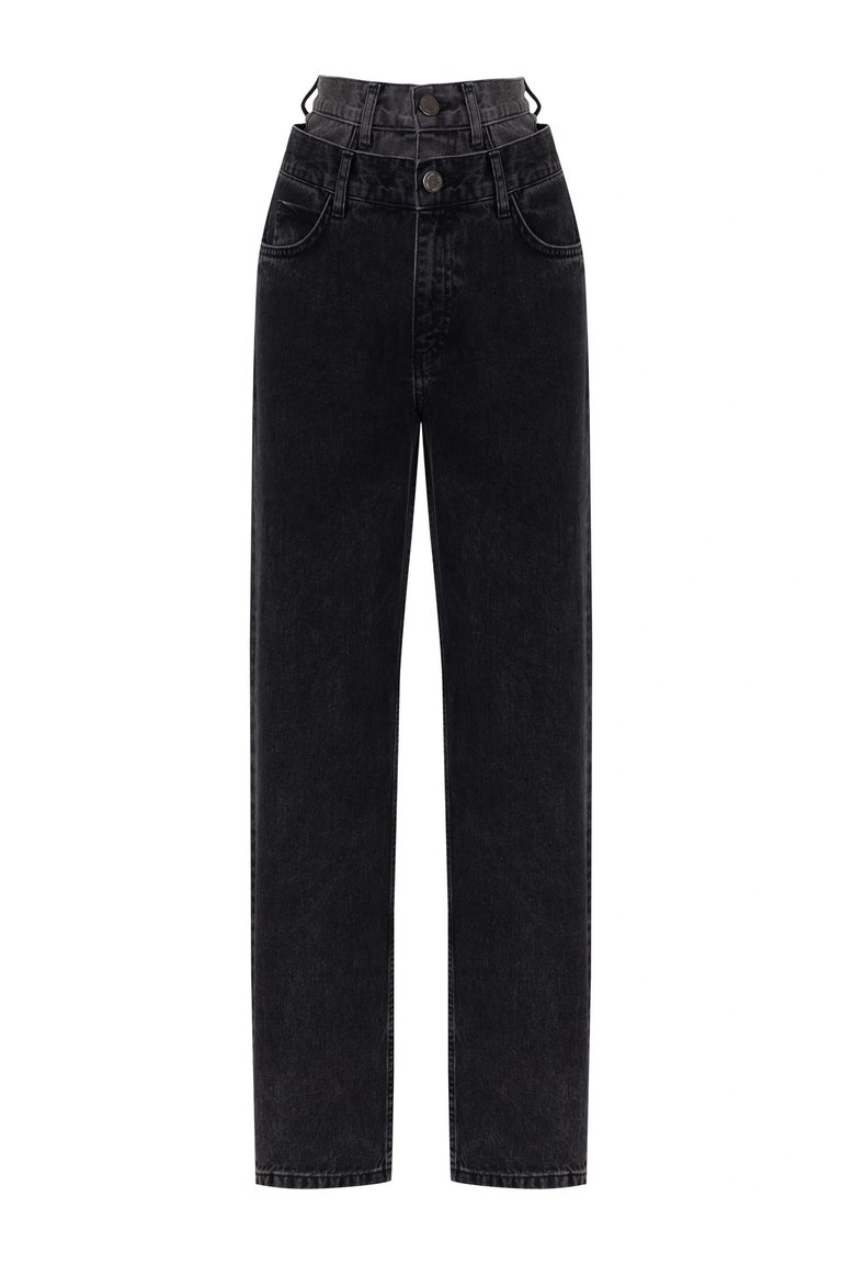Double Waisted Two Tone Jeans - Charcoal Anthracite