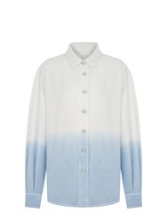 Draped Denim Button-Up Shirt