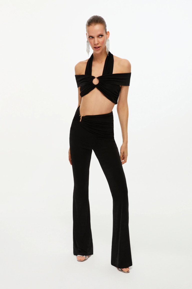 Draped Flare Pants - Black