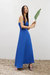 Draped Linen Dress - Royal Blue