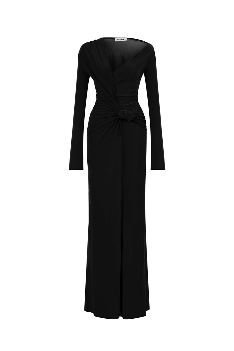 Draped Long Dress - Black