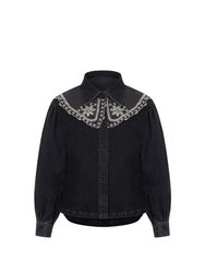 Embroidered Collared Denim Shirt - Charcoal Anthracite