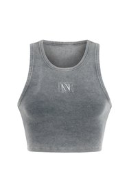 Embroidered Crop Top - Charcoal Anthracite