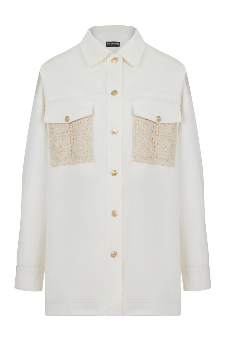 Embroidered Denim Shirt - Ecru