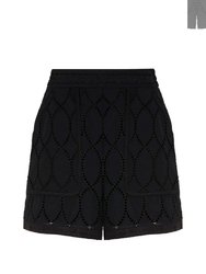 Embroidered Wide-Leg Shorts - Black