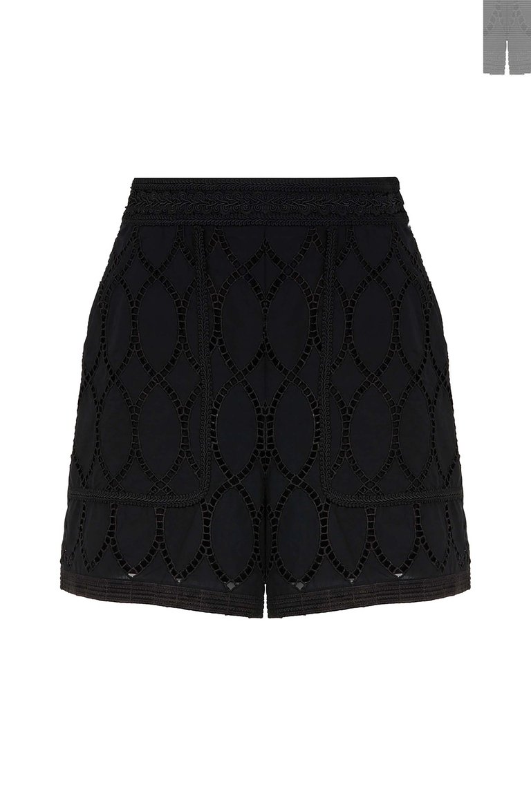 Embroidered Wide-Leg Shorts - Black