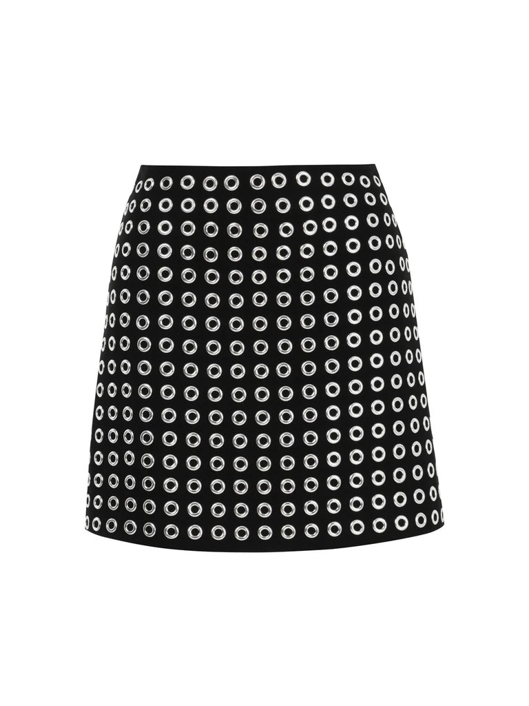 Eyelet Detailed Mini Skirt - Black - Black