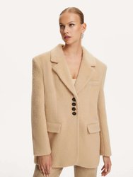 Faux Fur Double-Breasted Jacket - Camel