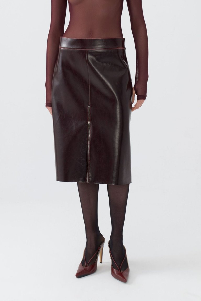 Faux Leather Pencil Skirt - Burgundy