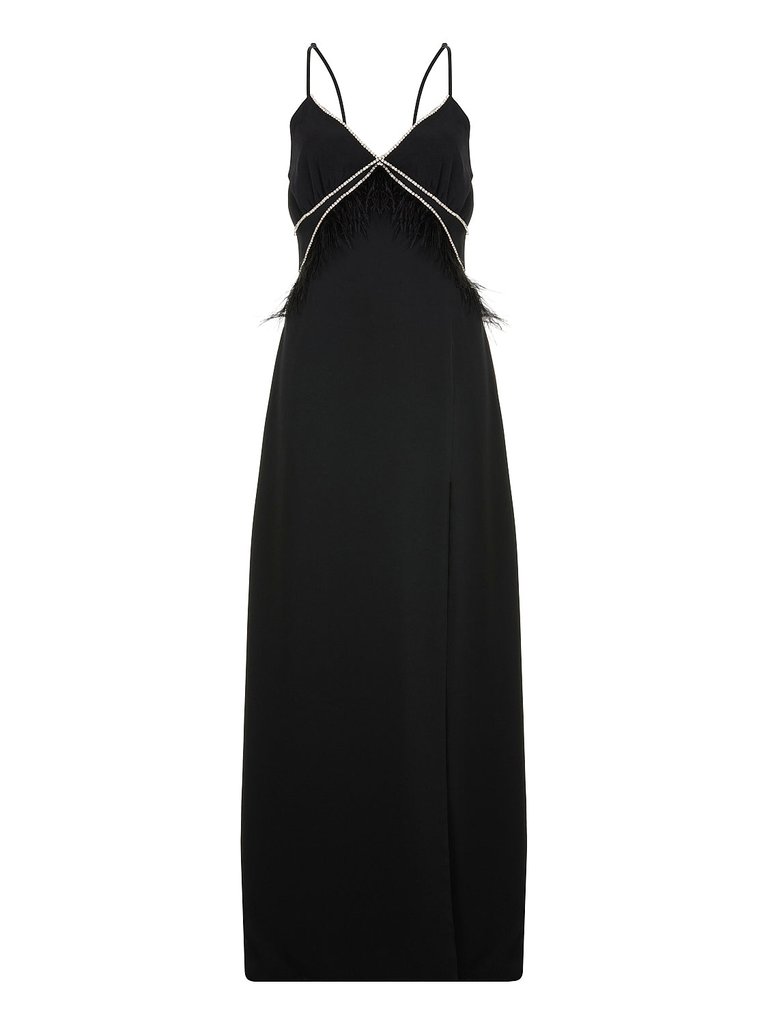 Feathered Slit Dress - Black
