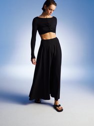 Flounced Long Skirt - Black - Black
