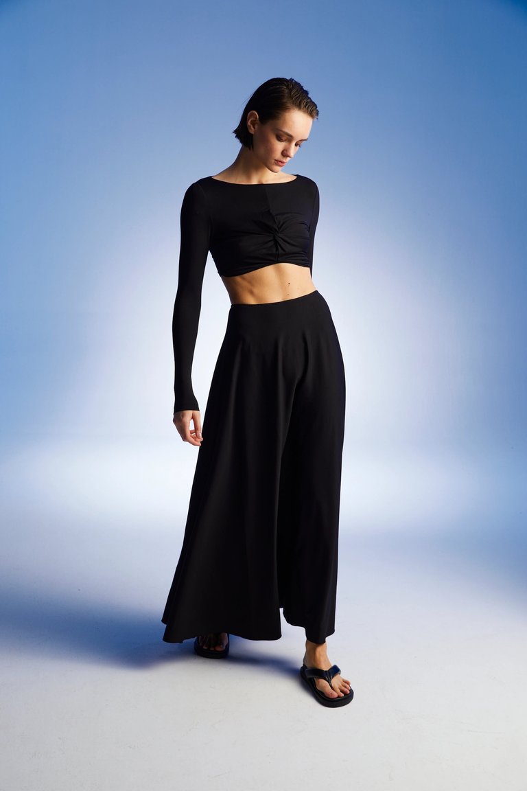 Flounced Long Skirt - Black - Black