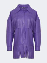 Fringe Faux Suede Jacket - Purple