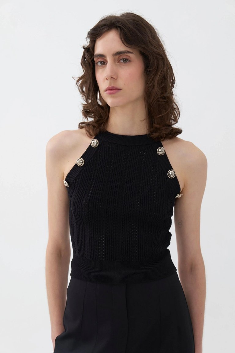 Halter Neck Knit Top - Black