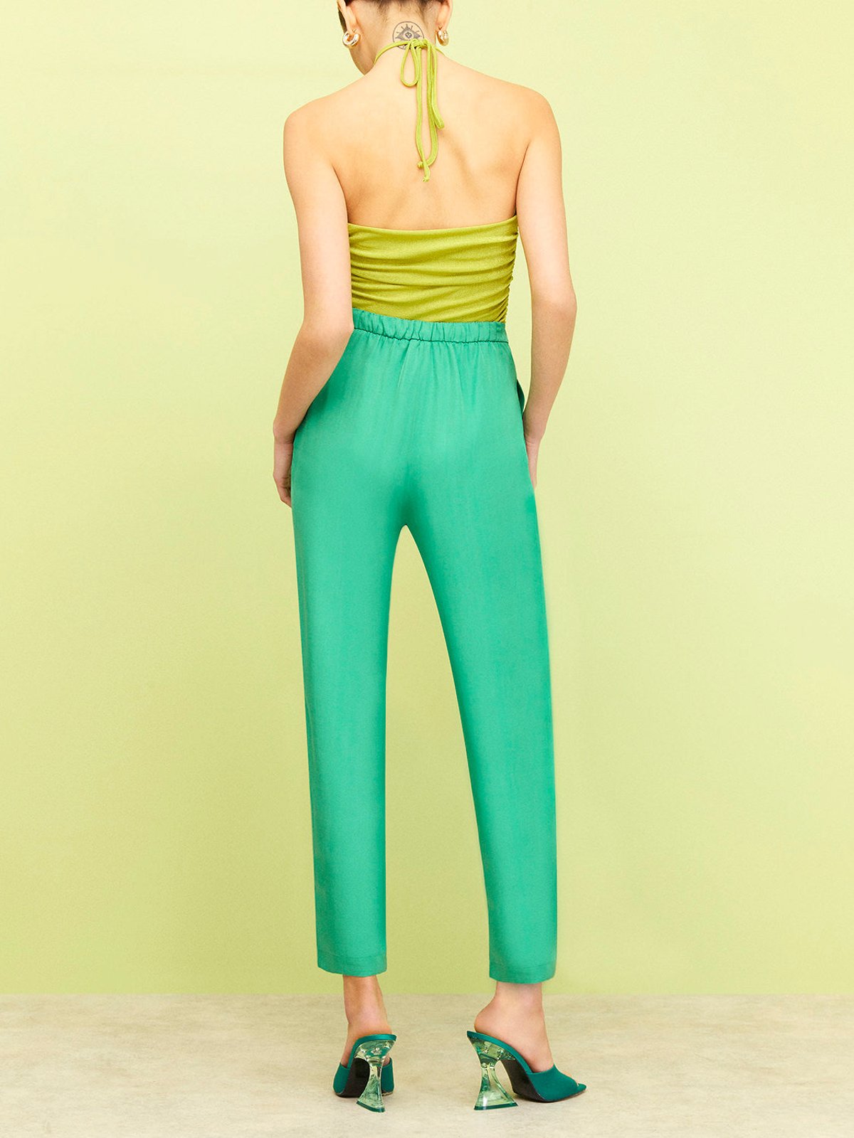 High-Waisted Carrot Pants-Green, NOCTURNE