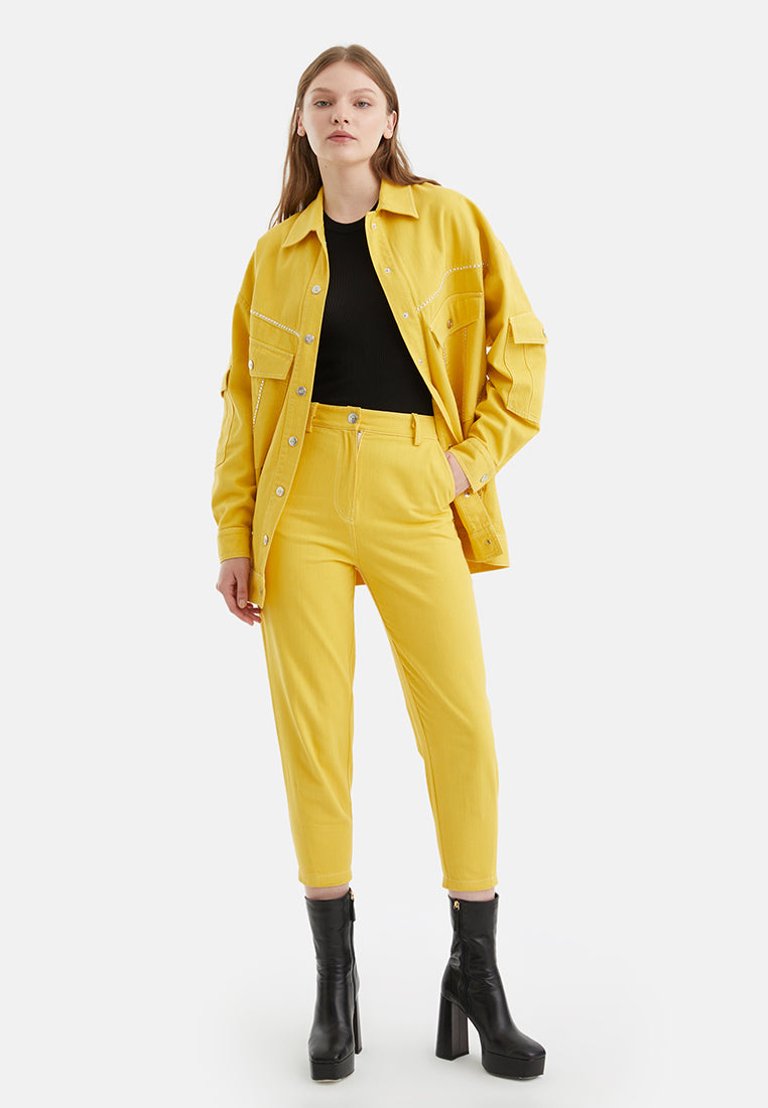 High-Waisted Mom Jeans - Yellow - Yellow