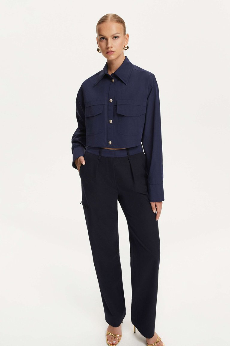 High-Waisted Pants - Navy Blue - Navy Blue