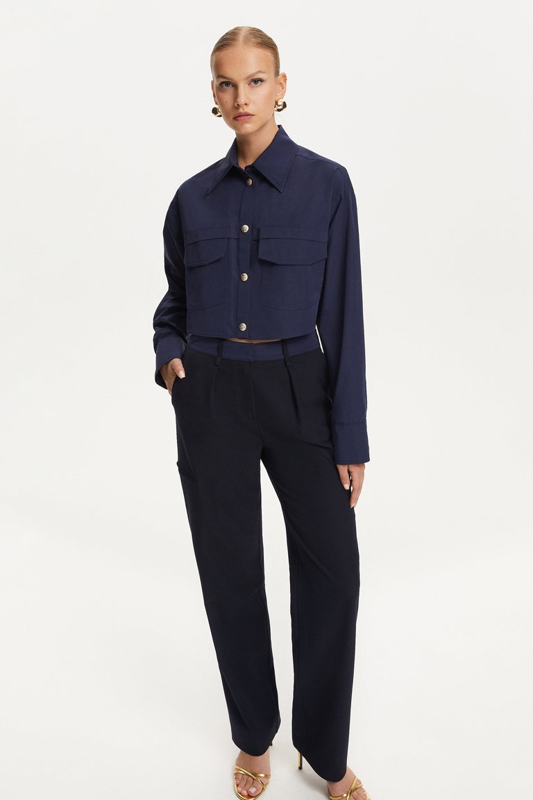 High-Waisted Pants - Navy Blue