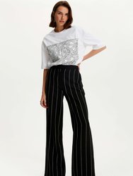 High Waisted Pintuck Stitched Pants - Black