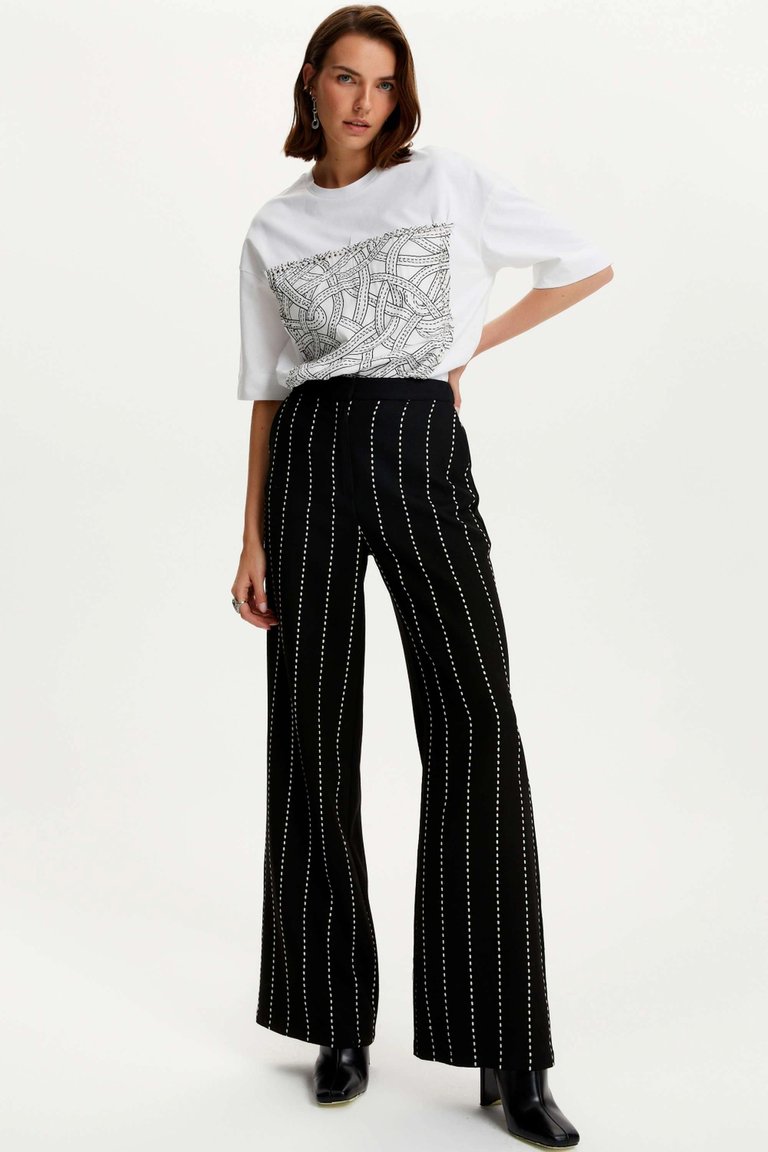 High Waisted Pintuck Stitched Pants - Black