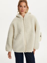 Hooded Faux Fur Jacket - Ecru