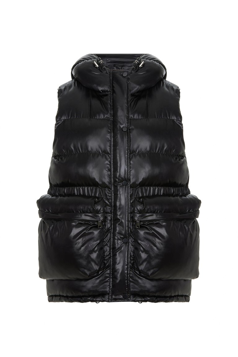 Hooded Puffer Vest - Black