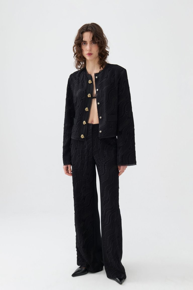 Jacquard Wide Leg Pants - Black