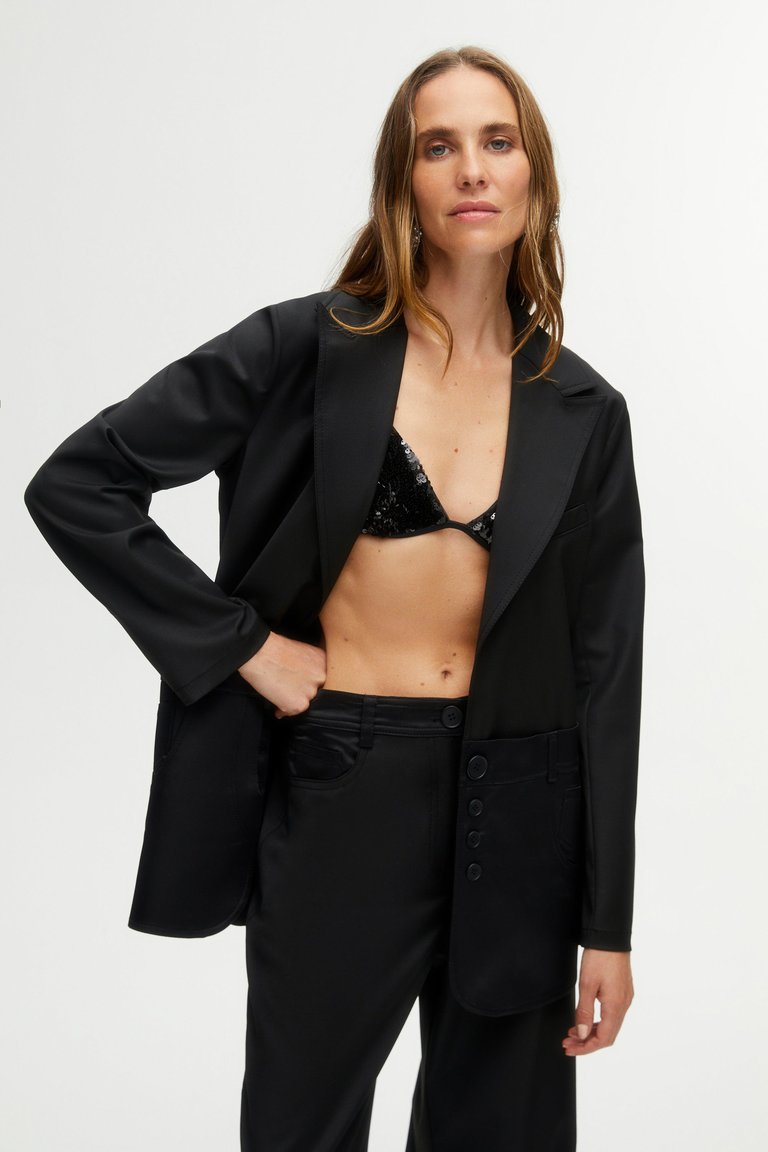 Lapel Collar Jacket - Black - Black