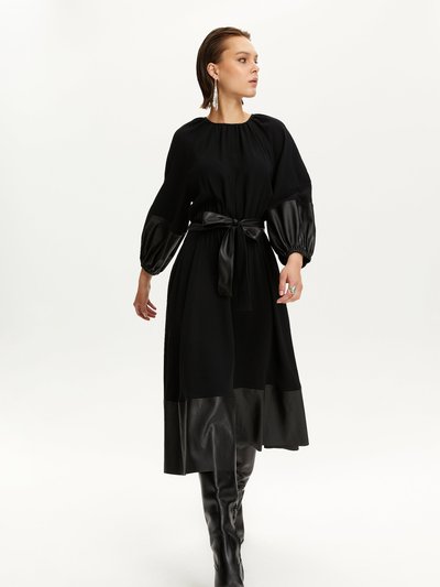 Nocturne Leather Trim Midi Dress - Black product
