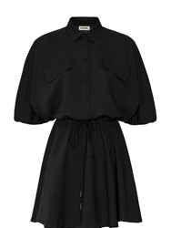 Linen Shirt Dress - Black