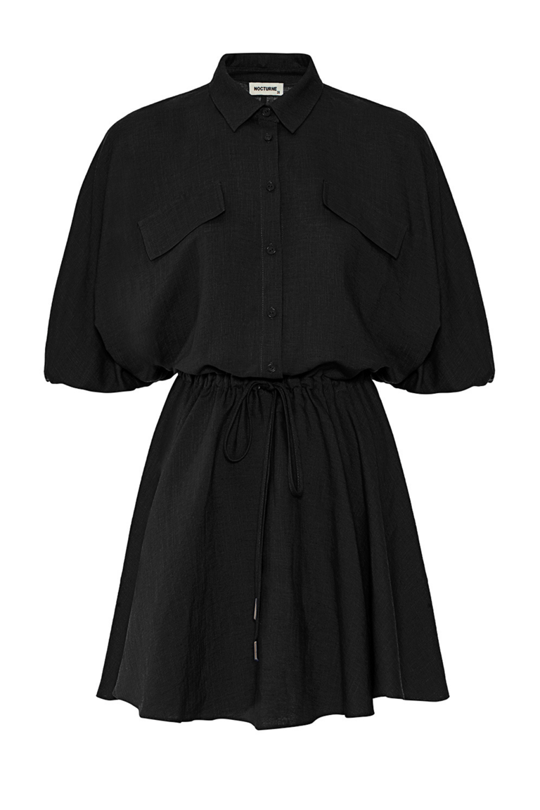 Linen Shirt Dress - Black