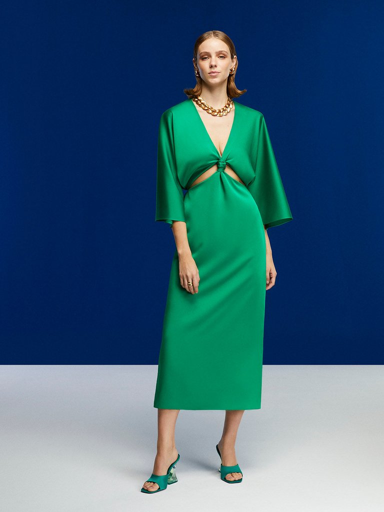 Midi Dress With Knot - Green