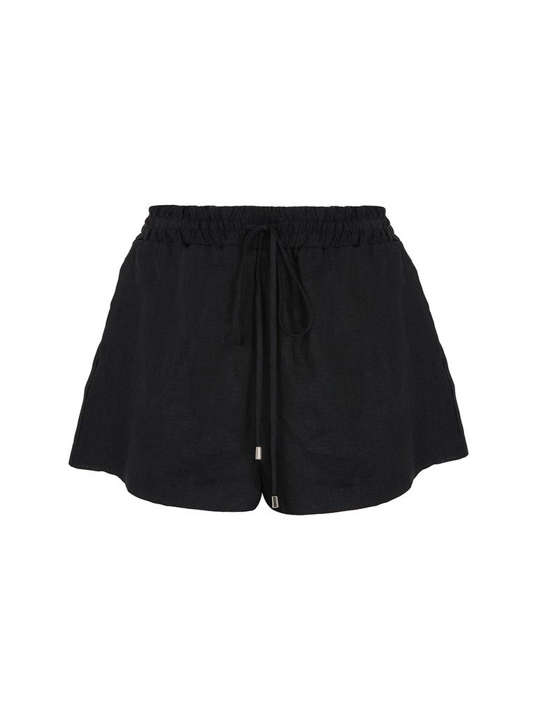 Mini Linen Shorts - Black - Black