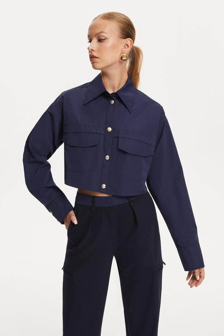 Multi-Pocket Cropped Shirt