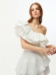 One Shoulder Draped Taffeta Dress - Ecru