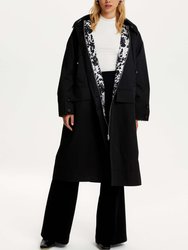 Oversize Hooded Trench Coat - Black